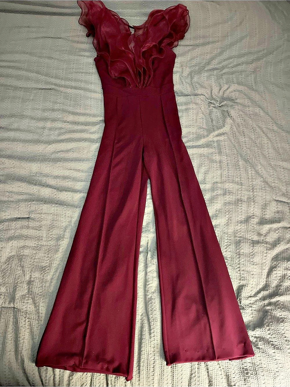Fashion Nova Burgundy Ruffle Maxi Dress
